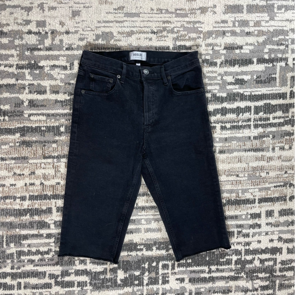 Agolde Black Highrise Button Fly Jeans Shorts Raw Hem - Picture 9 of 10